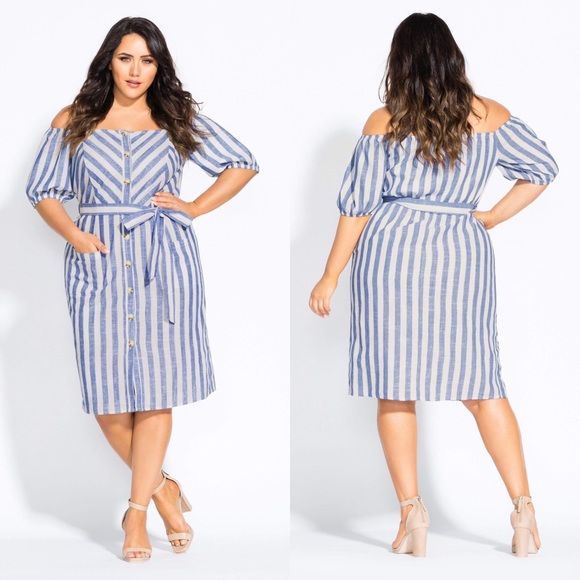 City Chic Dresses & Skirts - NWT City Chic Stripe Off Shoulder Dress